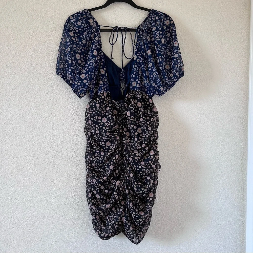 Free People Women’s Dress Medium Blue Gray Dixie Floral Print Off Shoulders Date